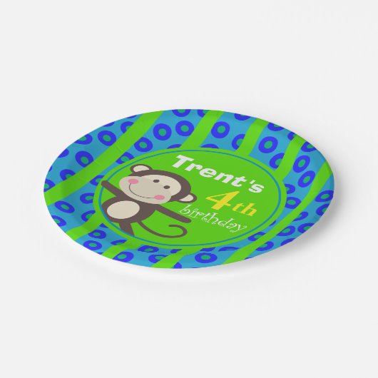 かわいい子供は猿の誕生会|の青緑をもてあそびます ペーパープレート (アングル)