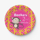 かわいい子供は猿の誕生日|のカボチャ明るい赤紫色をもてあそびます ペーパープレート (正面)