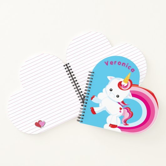 かわいい子供ユニコーンレインボーカラフルハート型 ノートブック (内部)