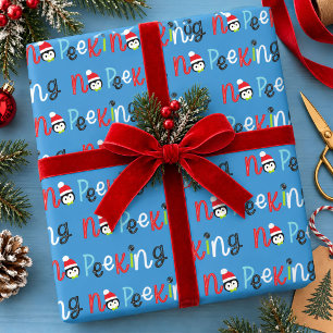 かわいい子供向けクリスマスの「のぞかないで！」 ラッピングペーパー