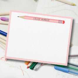 かわいい子供向けピンクのシンプルな鉛筆付きフラットノートカード ノートカード