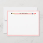 かわいい子供向けピンクのシンプルな鉛筆付きフラットノートカード ノートカード (正面)