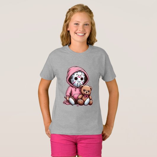 かわいい子供用グレーのTシャツ　愛らしいイラスト付き Tシャツ (正面フル)