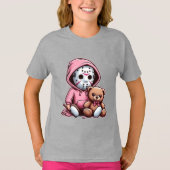 かわいい子供用グレーのTシャツ　愛らしいイラスト付き Tシャツ (正面)