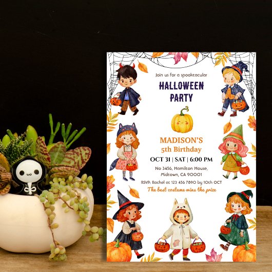 かわいい子供用ハロウィーン誕生日パーティーコスチューム パンプキン 招待状