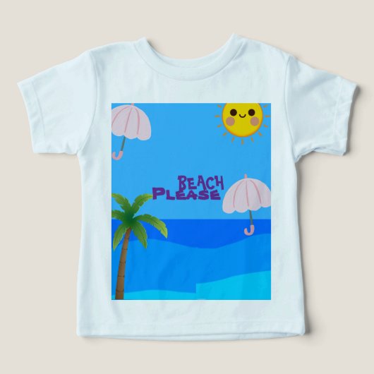 かわいい子供用ビーチTシャツ – 晴れた夏の海 (デザイン正面)