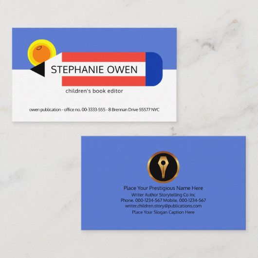 かわいい子供用ペンシル作家 名刺 (正面/裏面)