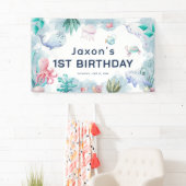 かわいい子供用水彩画の海の中の1歳の誕生日 横断幕 (インサイチュ)