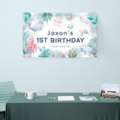 かわいい子供用水彩画の海の中の1歳の誕生日 横断幕 (トレードショー)