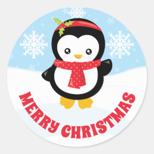 かわいい子供用赤いヘアバンドペンギン メリークリスマス ラウンドシール