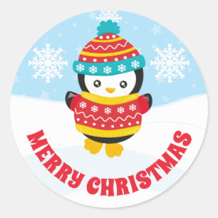 かわいい子供用赤クリスマスジャンパーペンギン ラウンドシール