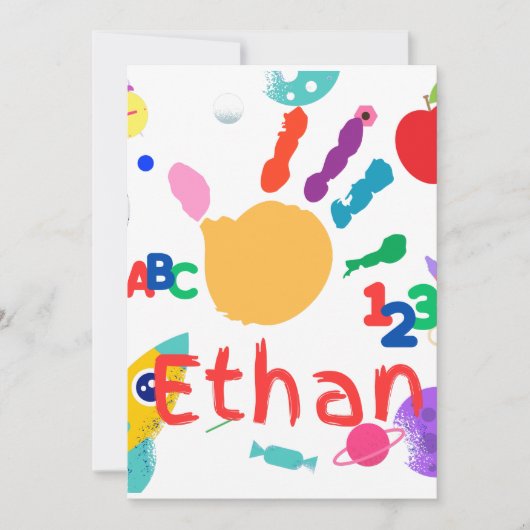 かわいい子供用ABCハンドペイント123 招待状 (正面)