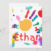 かわいい子供用ABCハンドペイント123 招待状 (正面/裏面)