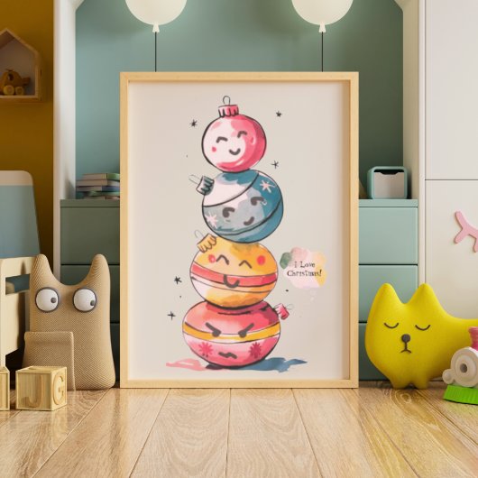 かわいい子供部屋のクリスマス水彩アート ポスター