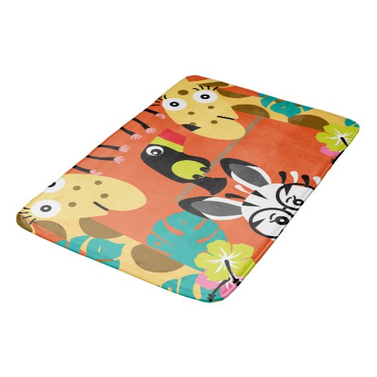 かわいい子供部屋のジャングル動物の装飾 バスマット (アングル)