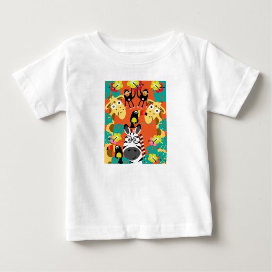 かわいい子供部屋のジャングル動物の装飾 ベビーTシャツ (正面)