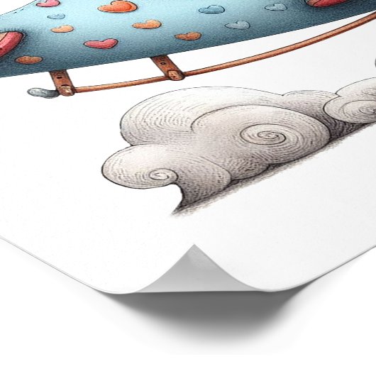 かわいい子供部屋アートポスターチャイルド飛んでいるオールド飛行機 ポスター (角)