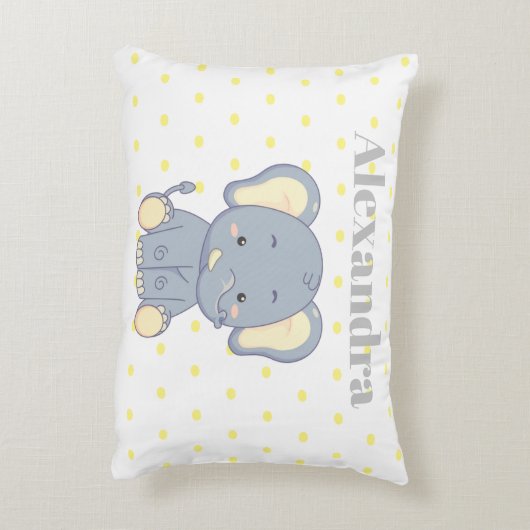 かわいい子供部屋イエローグレーエレファント水玉模様名 アクセントクッション (裏面(縦))