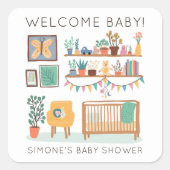 かわいい子供部屋イラストレーションカスタムベビーシャワー スクエアシール (正面)