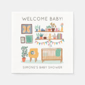 かわいい子供部屋イラストレーションカスタムベビーシャワー スタンダードカクテルナプキン (正面)