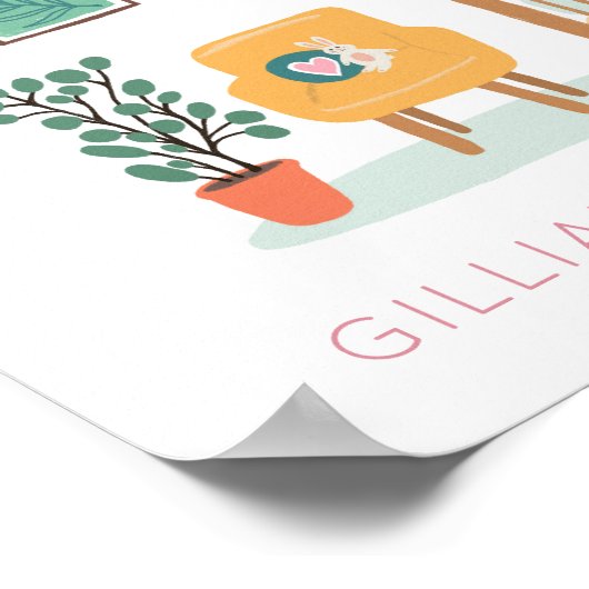 かわいい子供部屋イラストレーションカスタムベビー名 ポスター (角)