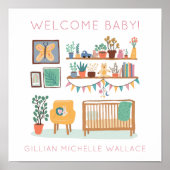 かわいい子供部屋イラストレーションカスタムベビー名 ポスター (正面)