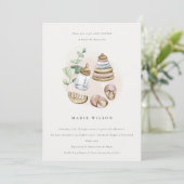 かわいい子供部屋エッセンシャルピンクの女の子のリービベイバーブシャワー 招待状 (スタンド正面)