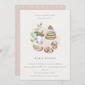 かわいい子供部屋エッセンシャルピンクの女の子のリービベイバーブシャワー 招待状 (正面/裏面)