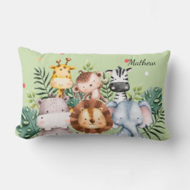 かわいい子供部屋モノグラムlサファリ緑 ランバークッション