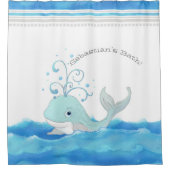 かわいい子供部屋リトルボーイ名鯨水玉模様波 シャワーカーテン (正面)