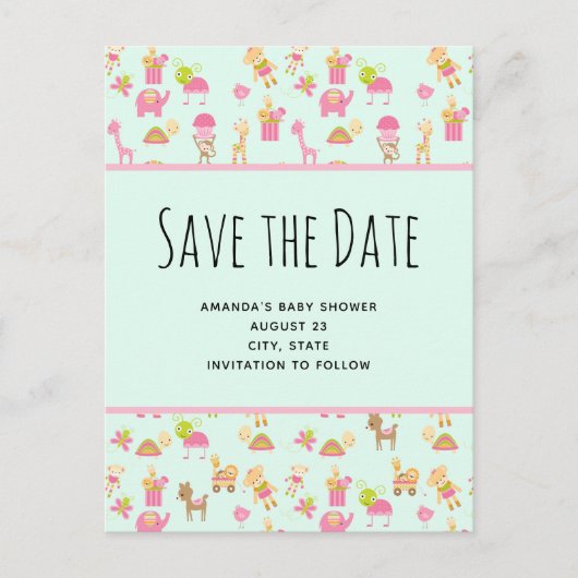 かわいい子供部屋動物の姿デートを守る インビテーションポストカード (正面)