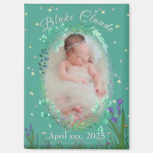 かわいい子供 - 植物学的なターコイズ マグネット (正面)