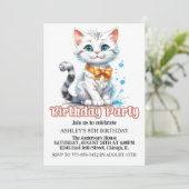 かわいい子威厳のあるネコの誕生日パーティー 招待状 (スタンド正面)