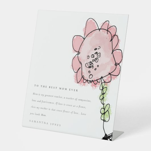かわいい子描どもピンクの花植物学の母の日 台座サイン (正面)