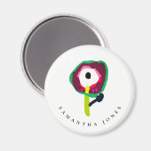 かわいい子描どカラフルもにピンク色の花 マグネット (正面/裏面)