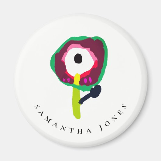 かわいい子描どカラフルもにピンク色の花 マグネット (正面)