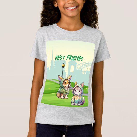 かわいい子最高の猫と友達 Tシャツ (正面)