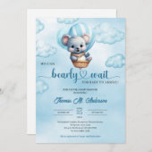 かわいい子熊と熱気球のベイビーシャワー　ベイビーシャワーのお知らせ 招待状 (正面/裏面)