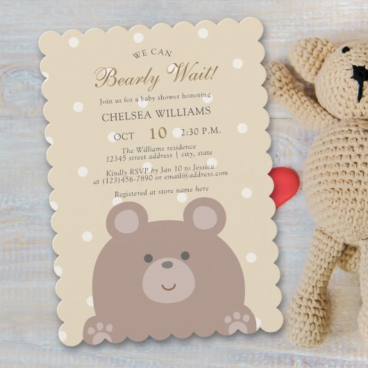 かわいい子熊の男の子のベビーシャワー We Can Bearly Wait 招待状