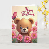 かわいい子熊の誕生日カード カード (黄色い花)
