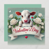 かわいい子牛がバレンタインデーのメッセージングバナーを手にしている シーズンカード (正面/裏面)