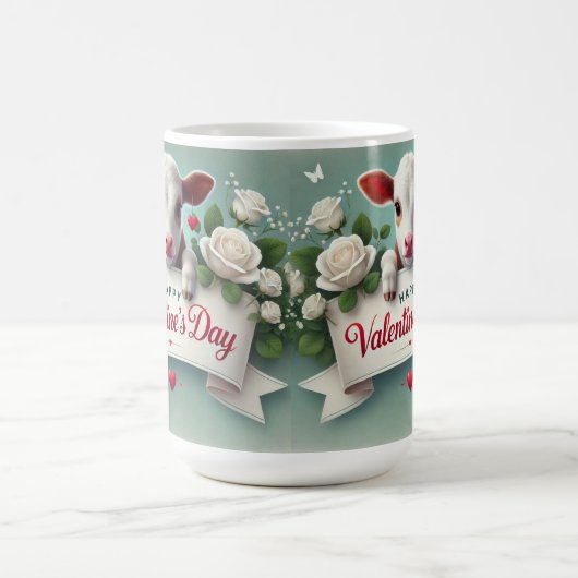 かわいい子牛持ちバレンタインデーの挨拶バナー コーヒーマグカップ (中央)