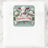 かわいい子牛持ちバレンタインデーの挨拶バナー スクエアシール (バッグ)