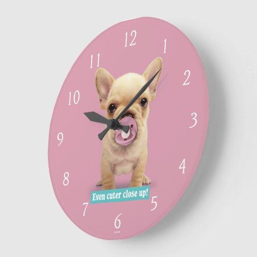 かわいい子犬おしゃぶり ラージ壁時計 (傾斜)