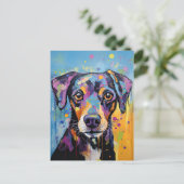 かわいい子犬おもしろい犬ミックスメディアアニマルペット ポストカード (スタンド正面)