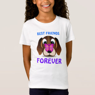 かわいい子犬および蝶親友の子供のTシャツ Tシャツ