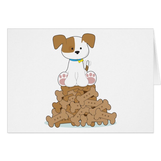 かわいい子犬および骨 (正面横)