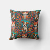 かわいい子犬お洒落とフォークアートの花 クッション (裏面)