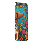 かわいい子犬お洒落とフォークアートの花 タンブラー (回転右)