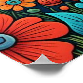 かわいい子犬お洒落とフォークアートの花 ポスター (角)